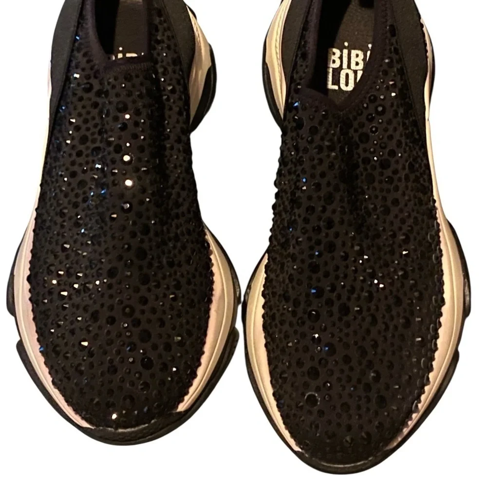 Anthropologie Bibi Lou Black Rhinestones Slip On Fashion Sneakers